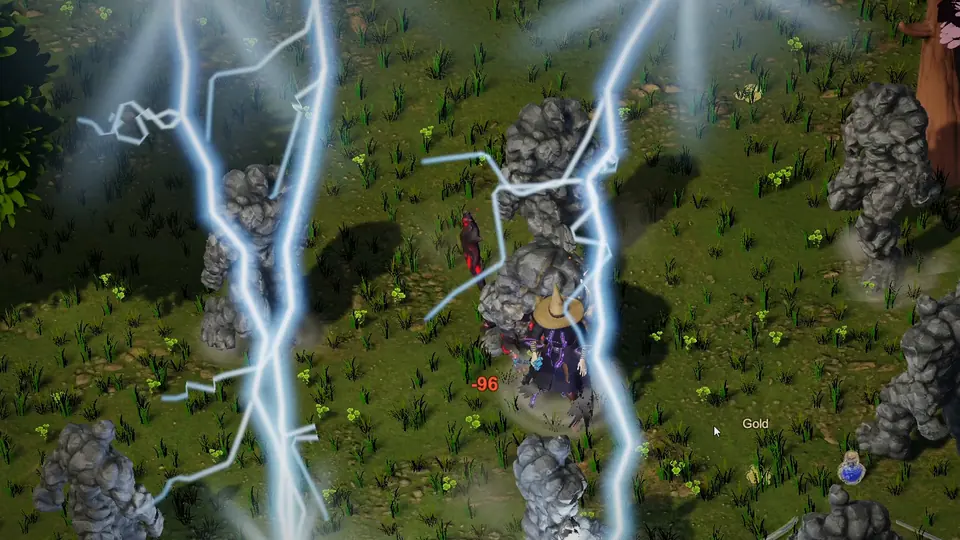 Una tormenta eléctrica cae sobre un grupo de golems
